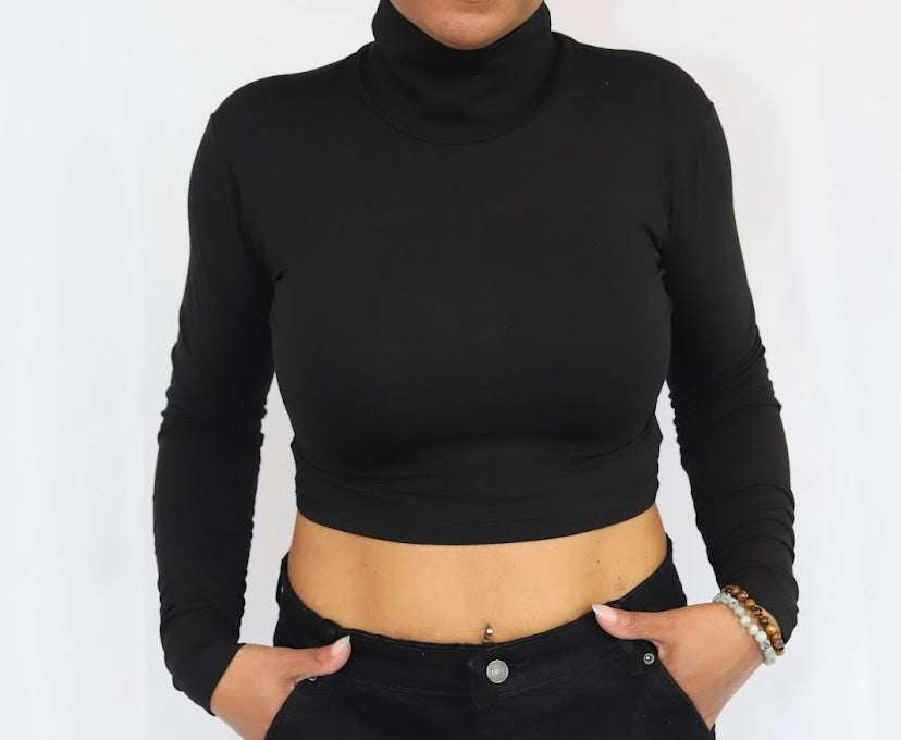 Long Sleeve Crop Top Turtle Neck