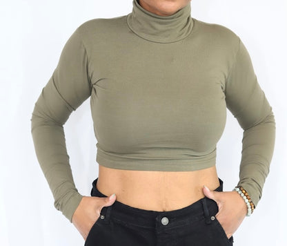 Long Sleeve Crop Top Turtle Neck