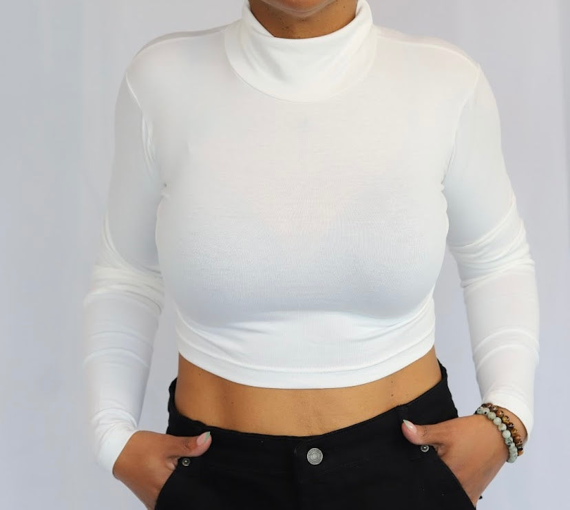 Long Sleeve Crop Top Turtle Neck