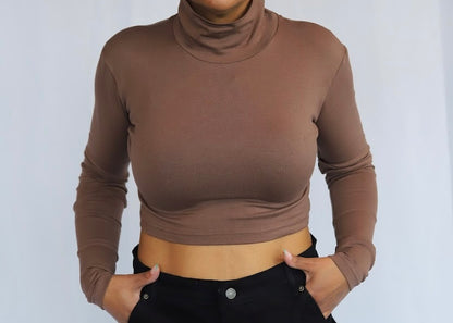 Long Sleeve Crop Top Turtle Neck