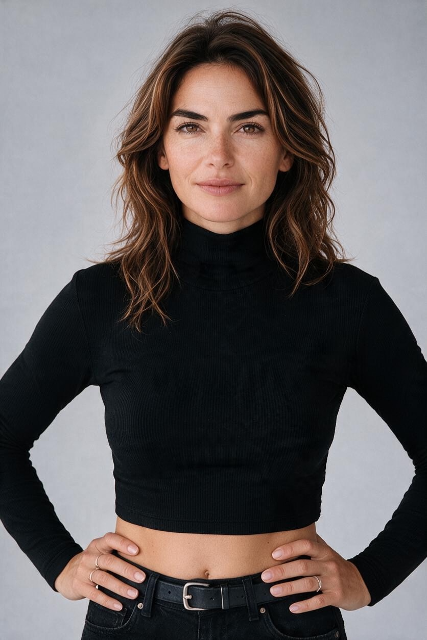 Long Sleeve Crop Top Turtle Neck