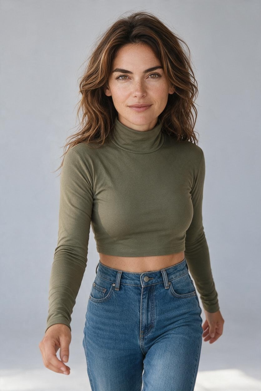 Long Sleeve Crop Top Turtle Neck