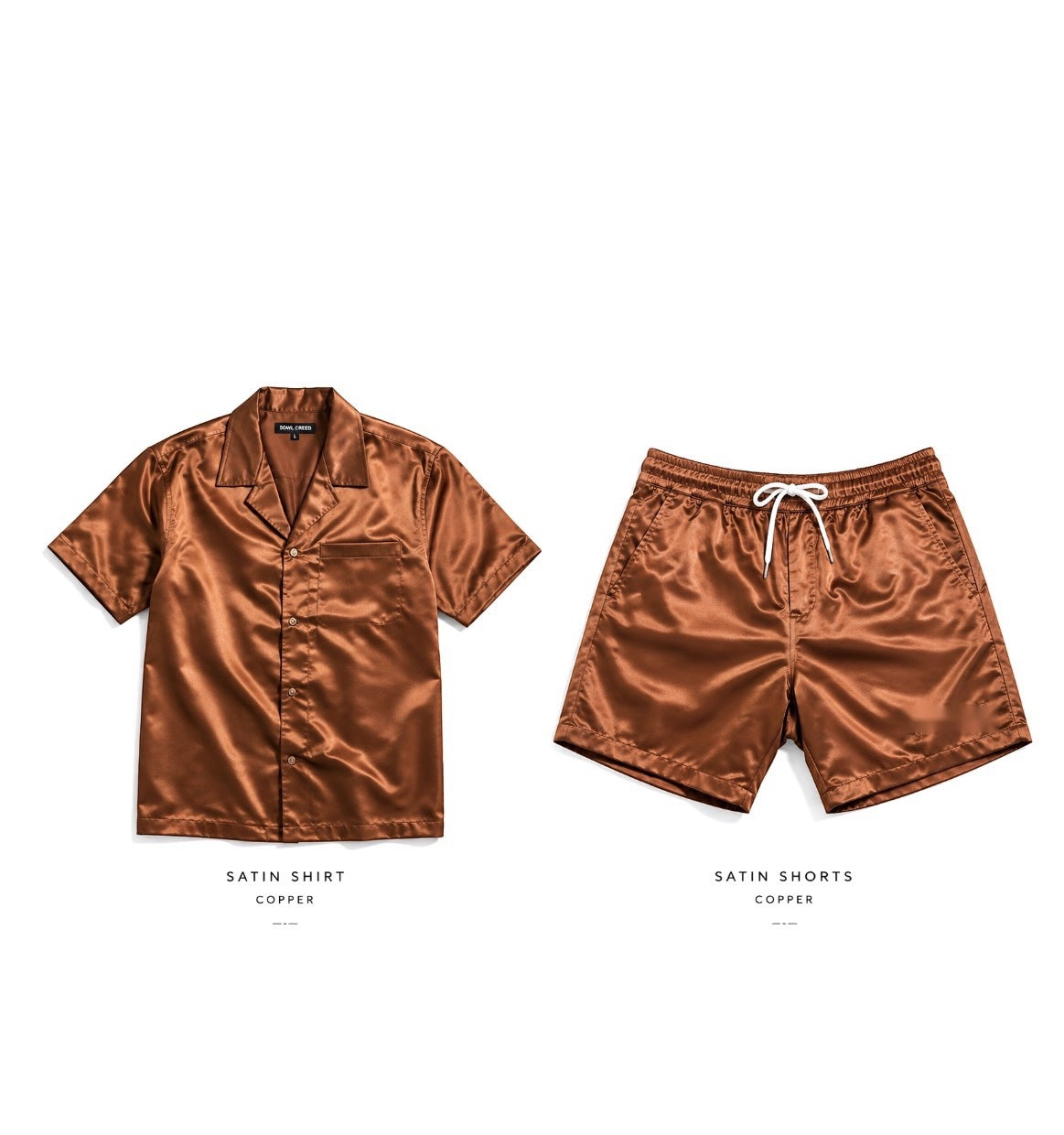 Mens Washable Silk-Satin Button up Short Set